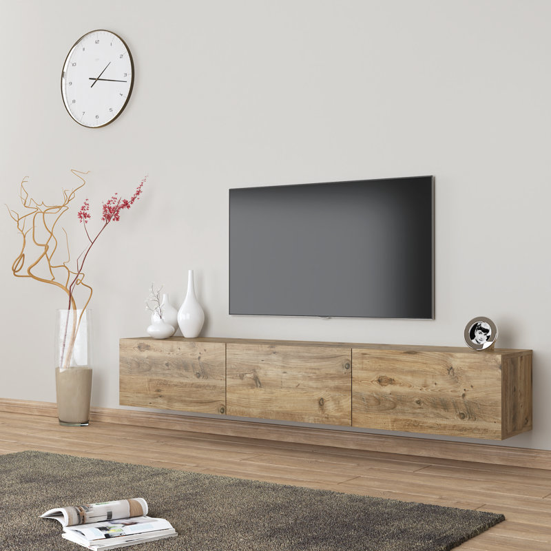 Premium Modern Floating 71" Tv Stand Up To 80" Tv's Wall Mounted Media Console, Oak Brown