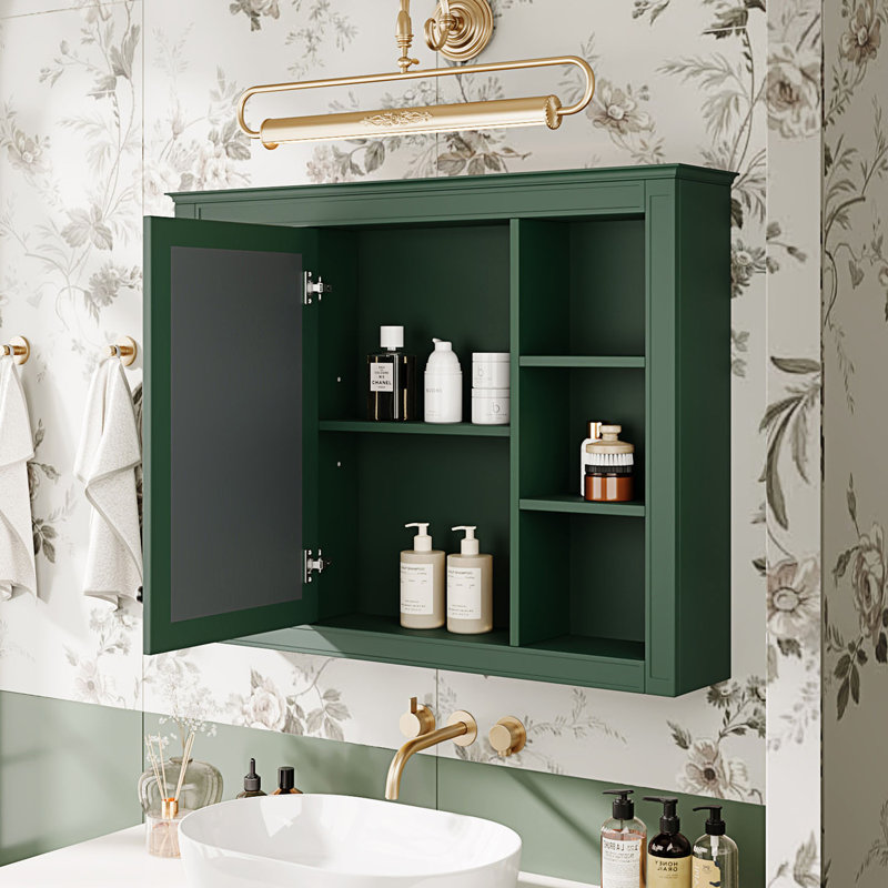 Armoire à pharmacie, armoire de rangement murale pour salle de bain, armoire murale avec miroir, Vert