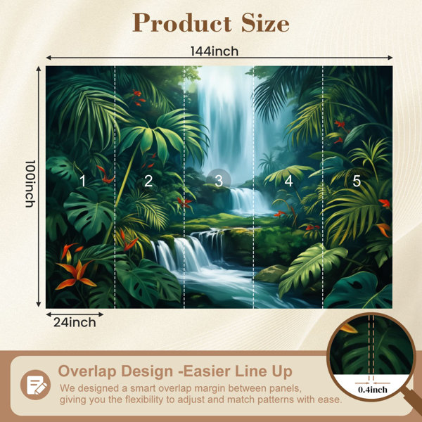 Red Barrel Studio Peel and Stick Wallpaper Tropical Waterfalls Green ...