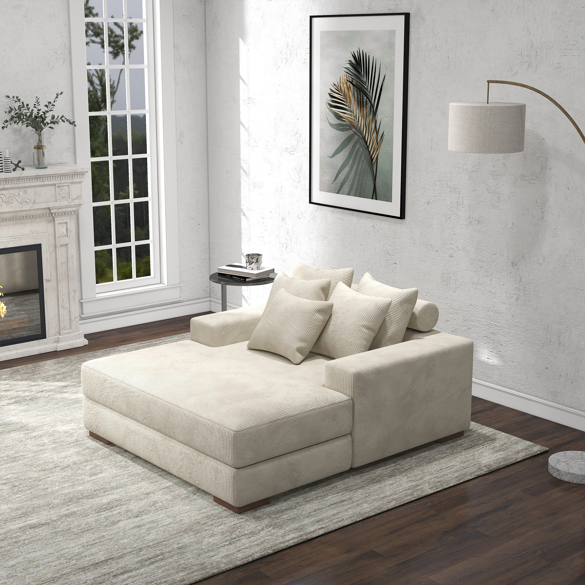 thumbnail image 2 of 55 Inch Modern Corduroy Single Sofa - Oversized Round Reading Chair With Armrest Pillow 2 of 14