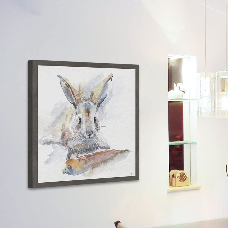 « happy lapin », reproduction d’art encadrée, H 12 po x l 12 po x P 1,5 po