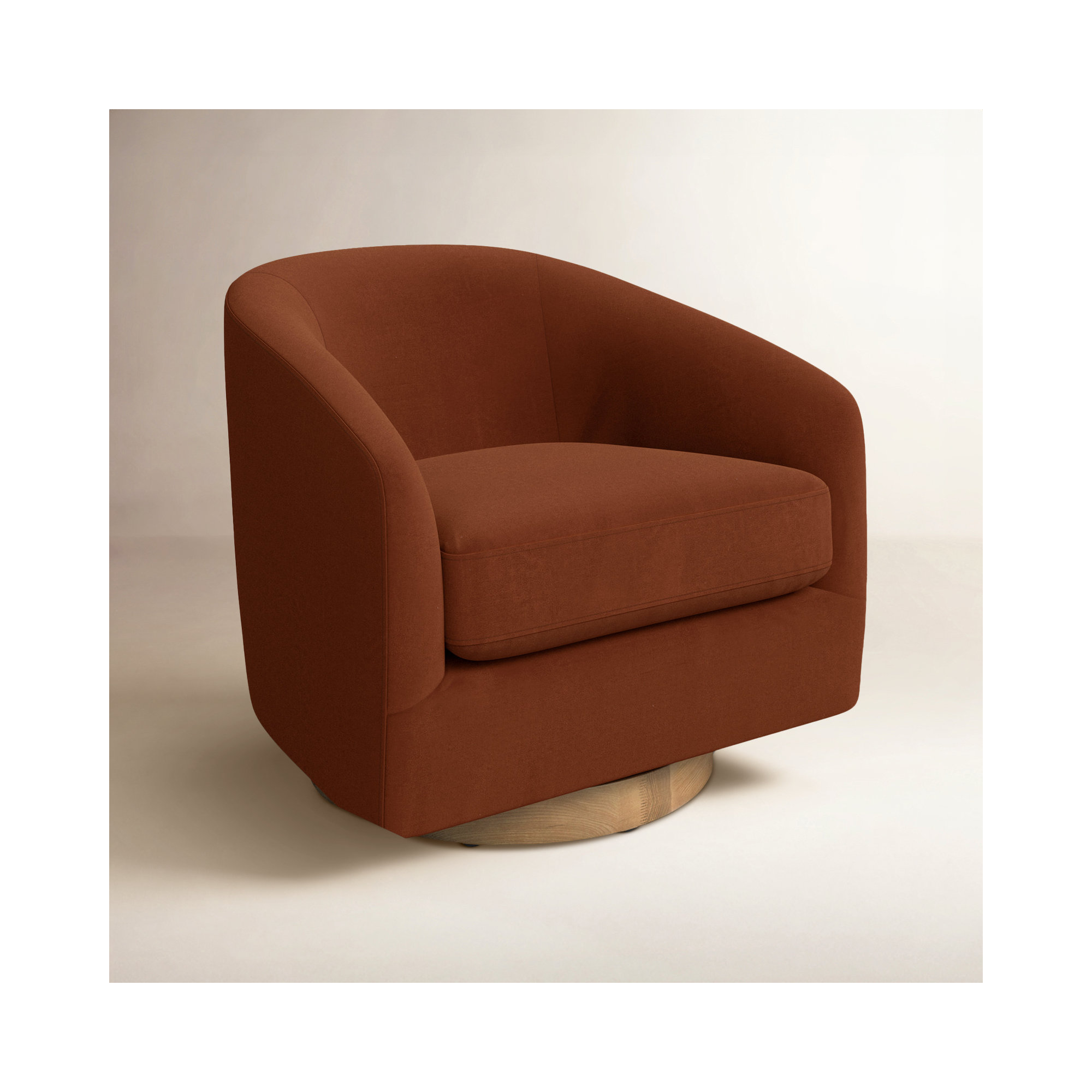 Bennett Upholstered Swivel Barrel Chair, Bella Burnt Orange Performance Velvet