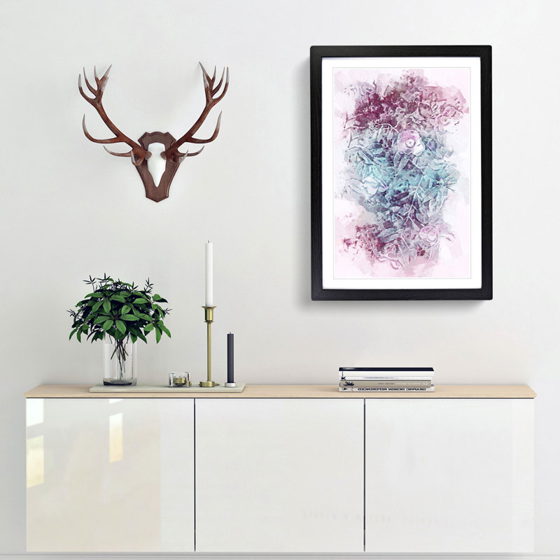 Pretty Flowers Abstract Art - Framed Print, 60cm H x 40cm W x 2cm D, Black