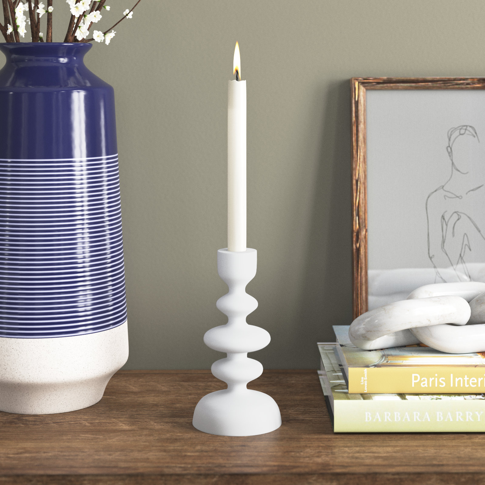 Giedre Aluminium Candle Holder, White, 8" H x 4" W x 4" D