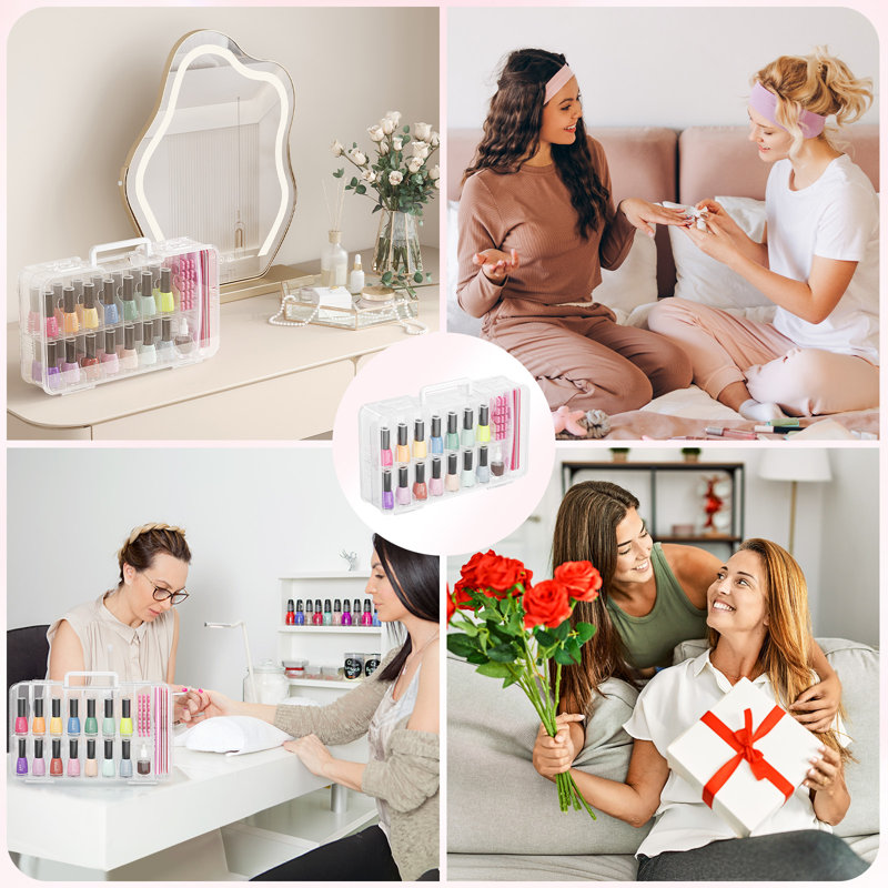 Boîte de rangement pour vernis à ongles pour 36 bouteilles avec 8 sections réglables, support de rangement pour vernis à ongles robuste et portable avec 4 séparateurs à ongles