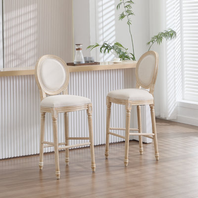 Ensemble de 2 chaises de salle à manger French Country, chaises rembourrées à dossier rond, techniques de tréfilage et de sculpture, démontables, pour le salon, la cuisine, beige