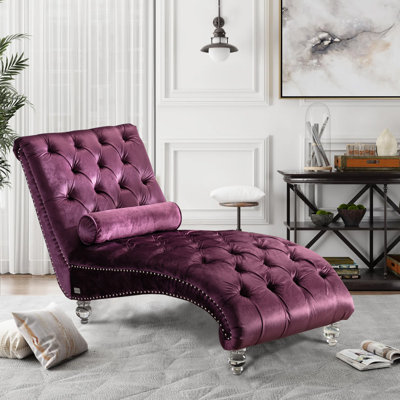 Danuta 29" Wide Armless Upholstered Tufted Chaise Lounge Chair with Lumbar Pillow and Nailhead Trim