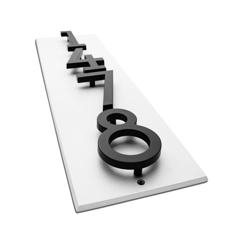 Floating Stand-Off 4-Number Vertical Sign, White /W/ Black Modern Font Numbers, Yes