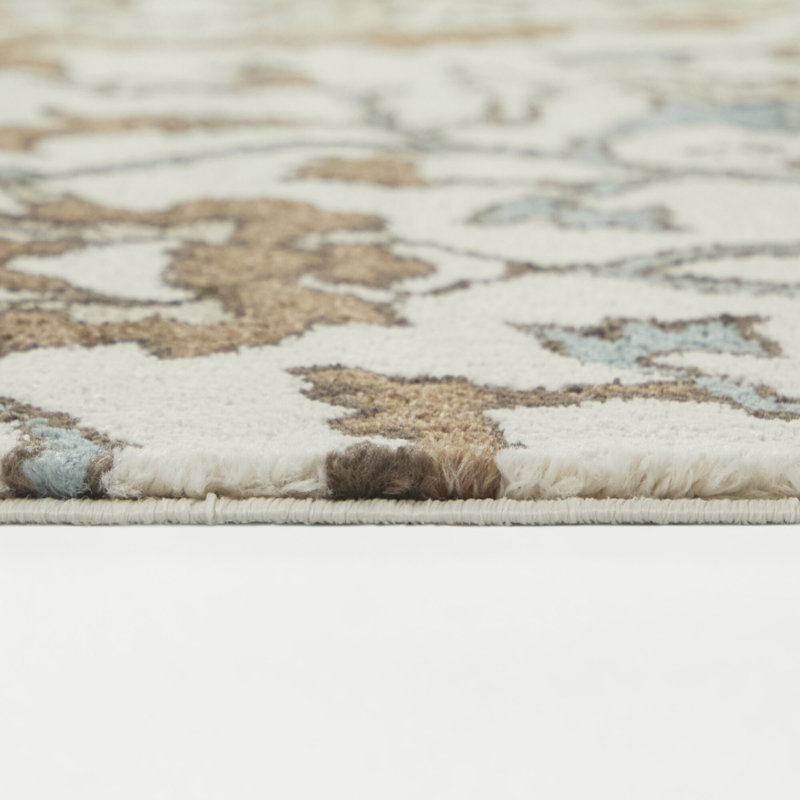 Tapis transitionnel floral rouille / bleu / crème Lucania, Rectangle 5 pi 3 po x 7 pi