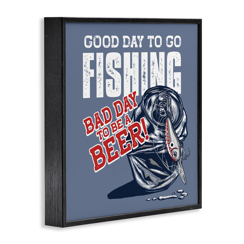 Good Day For Fishing & Beer Framed Giclee, design by Jedco Brands, Inc., Midnight Black Framed Giclee, 12" H x 12" W