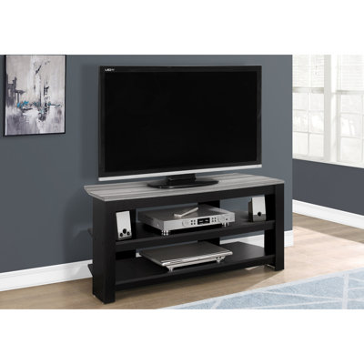 Meuble télé 42 po avec rangement, fonctionnel pour le salon - stratifié noir et gris, centre de divertissement multimédia moderne intrigant, rangement et gris, fascinant