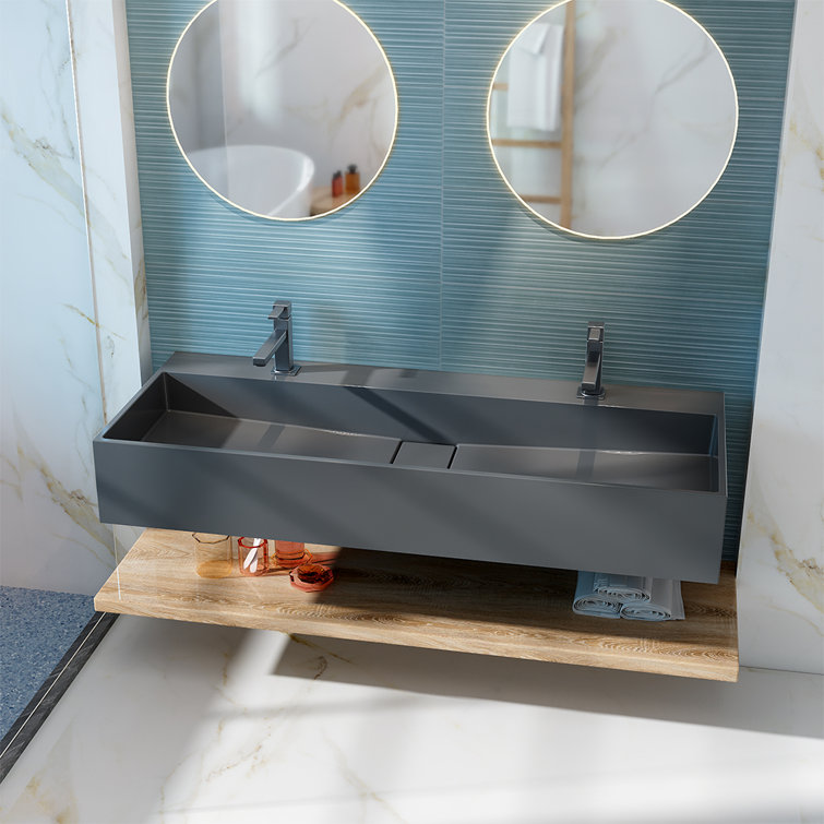 47.2" L X 15.7" W X 5.9" D Wall-Mount Bathroom Sink In Matte Solid Surface Material SWBS02WH-4718