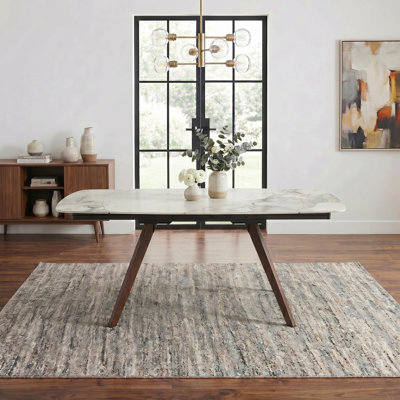 Expandable Dining Table 55"–79", Marble-look Sintered Stone Top, Heat & Scratch Resistant, Seats 4–6, Heavy-duty Wood & Steel Base