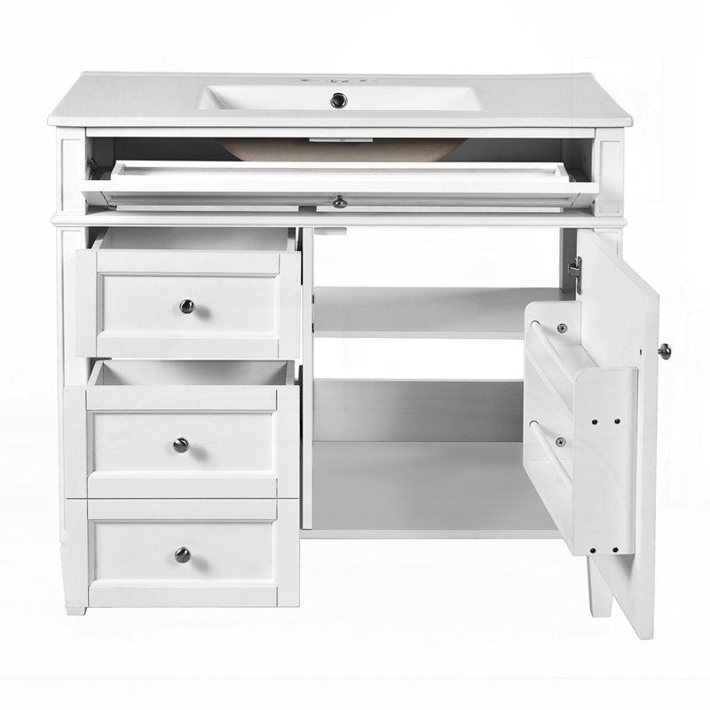 Meuble-lavabo 36 po avec lavabo supérieur, White, Argent argent