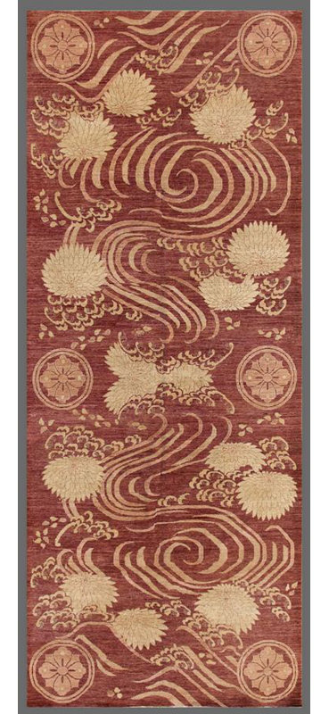 Tapis unique rouge brun / beige 6 pi 6 po x 16 pi 1 po Chrysanthemum