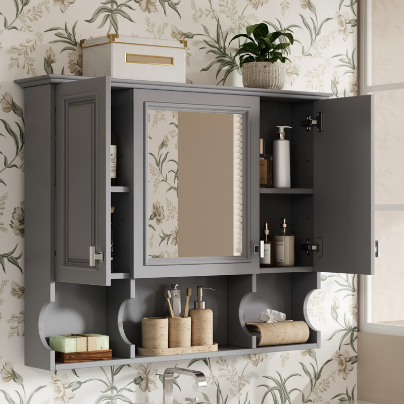 35'' Wall Mounted Modern Bathroom Medicine Cabinet With 3 Doors, Adjustable Shelves And High - Quality Materials X 7.3'' Shelves, Doors Simple Lines