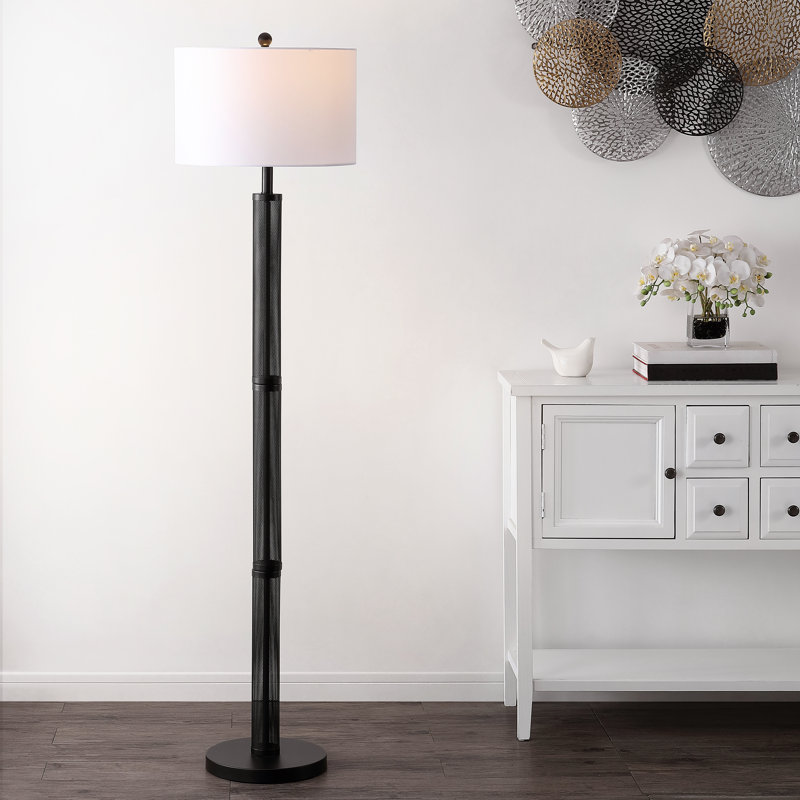 64.75'' Black Metal Mesh Floor Lamp with White Shade
