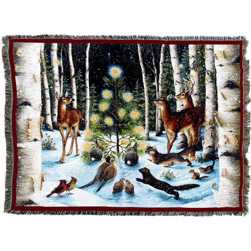 Pure Country Weavers Christmas Magic Blanket by Lynn Bywaters - Deer Fox Rabbits Birds Squirrel Gift Tapestry Throw Woven from Cotton - Made in The USA (72x54)