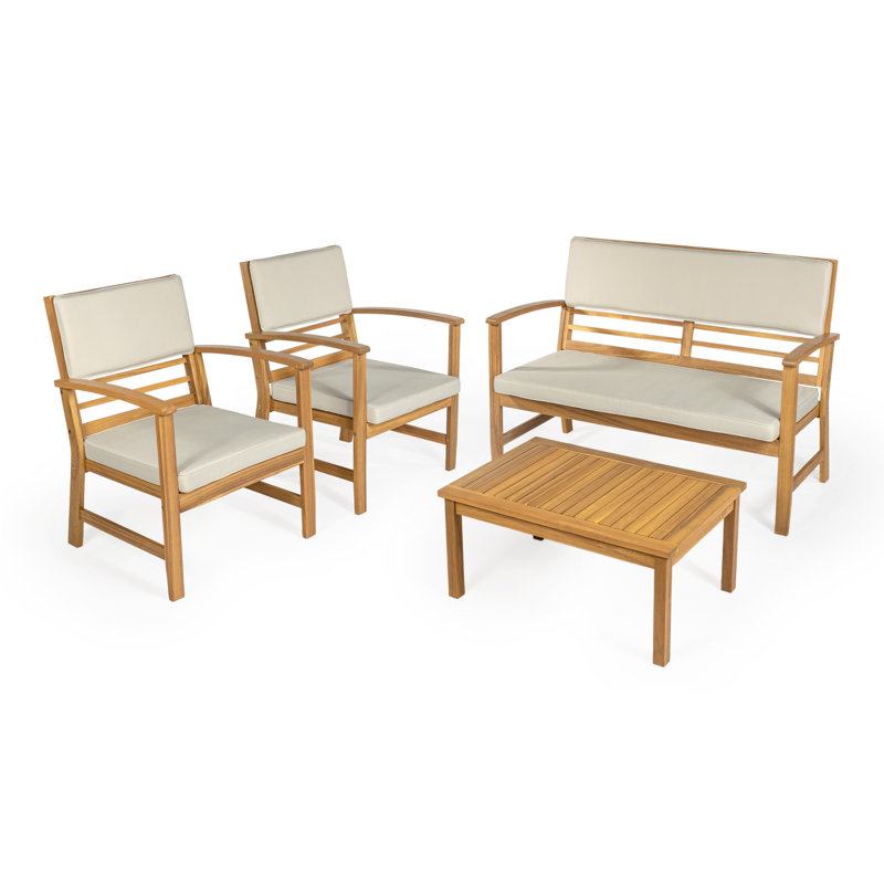 Ensemble de conversation d'extérieur en bois d'acacia 4 pièces Barclay, Gris clair