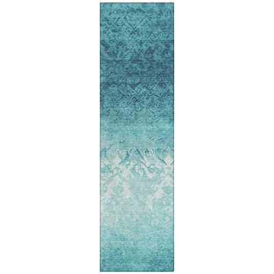 Machine Washable Indoor/Outdoor Xhevrie Teal Rug