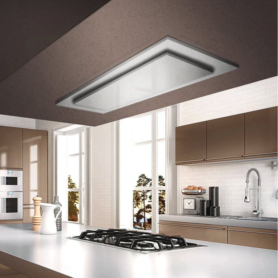 38" 600 CFM Flush Mount Ceiling Island Range Hood with Wall Switch and Dimmable LED's