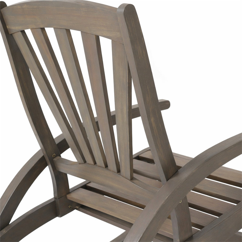 Chaise berçante d'extérieur en bois d'acacia avec repose-pieds rétractable, Gray
