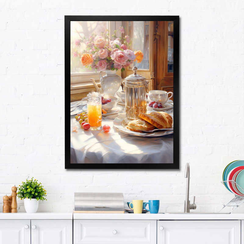 Latrivia Food, petit déjeuner douillet, art mural sur toile, H 40 po x l 30 po x P 1,5 po, Cadre simple noir