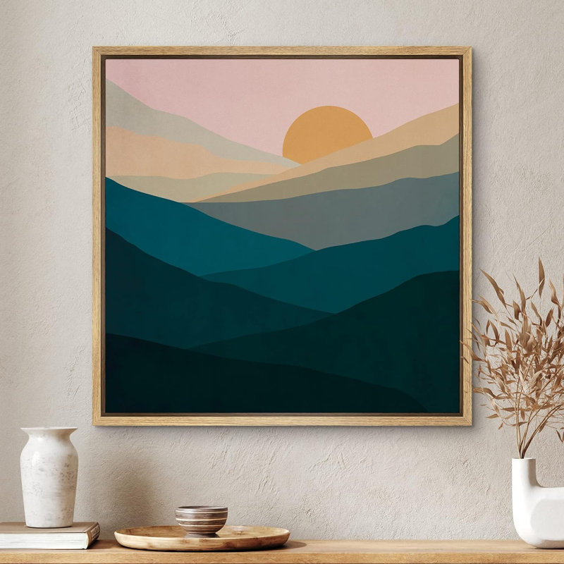 «Green Green Gradient Mountains Sun Nature Wilderness Modern Art Rustic Colorful Pastel», reproduction sur toile, Naturel
