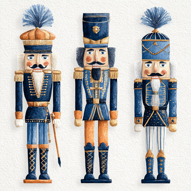 Midnight Nutcracker Trio Wrapped Canvas Wall Art, 12" H x 12" W