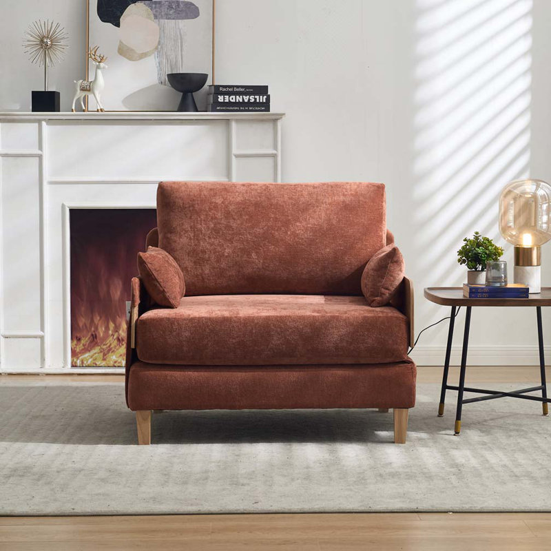 Chenille Upholstered Convertible Chair, Orange
