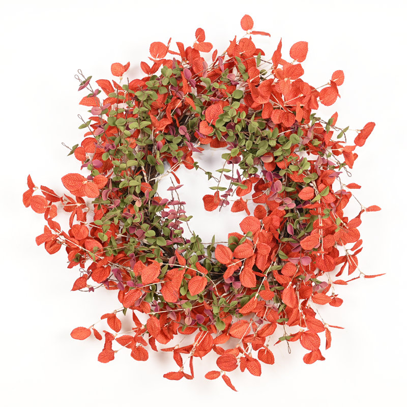 26" Artificial Farmhouse Fall Harvest Twig Blossoms Cluster Greenery Mini Eucalyptus Thanksgiving Day Front Door Wreath