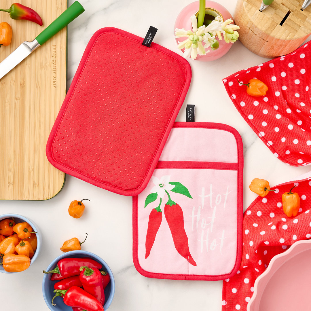 KATE SPADE NEW YORK Hot Hot Hot Peppers Pot Holder Set, 7"x10", Red (Set of 2) kate spade new york