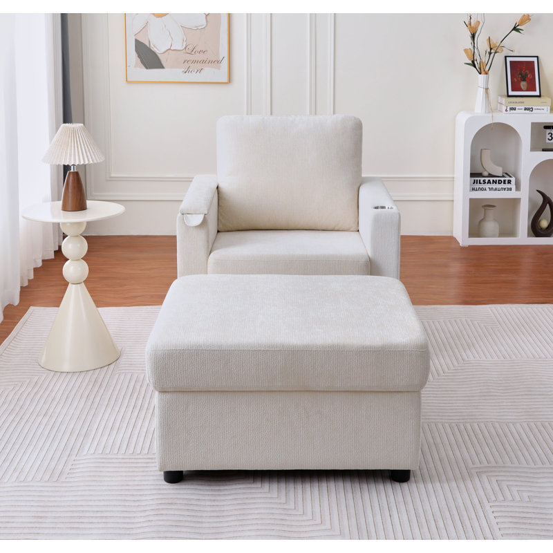 Fauteuil d'appoint convertible 3-en-1 avec compartiment de rangement et plateau USB Ophelia - Méridienne multifonctionnelle pour le salon, la chambre à coucher et le bureau personnel