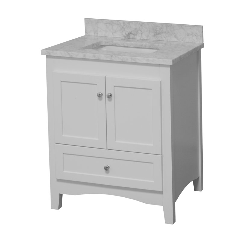Ensemble de meuble-lavabo simple 30 po Edber, Marbre de Carrare, Blanc