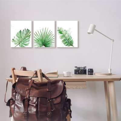 Feuilles vertes, vert moderne, palmiers tropicaux tropicaux, 3 pièces, ferme rustique surdimensionnée, art numérique sur toile par Patricia Pinto