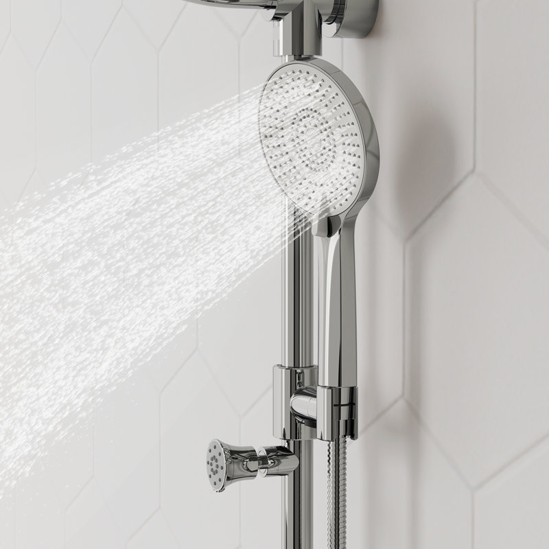 Wall Mount Rainfall Shower System, 10" Rain Shower Head with 3-Function Handheld Spray, 3 Body Jets, Adjustable Slide Bar