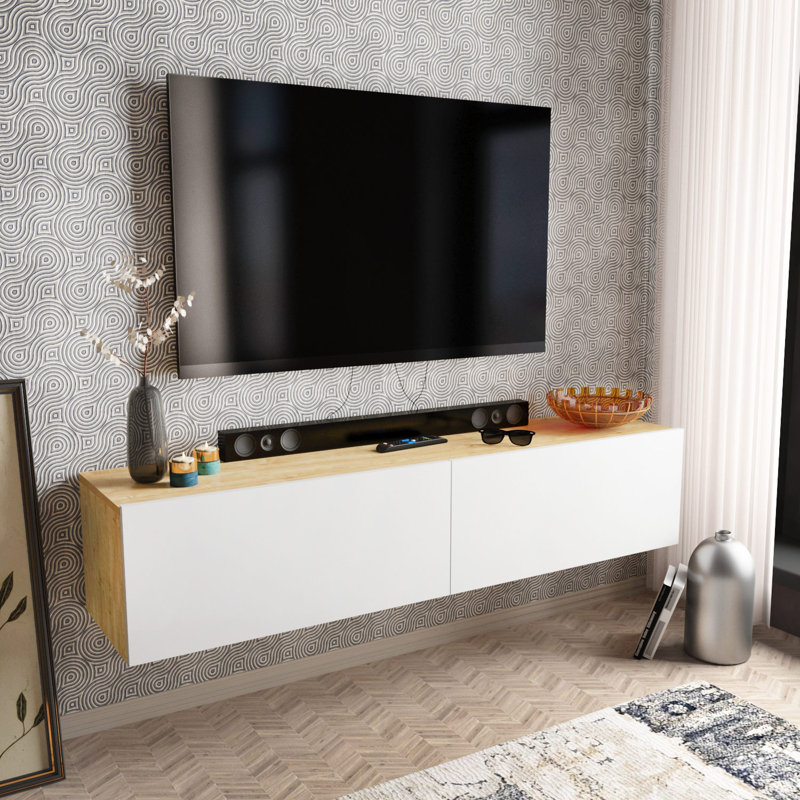 Meuble télé, Blanc / beige