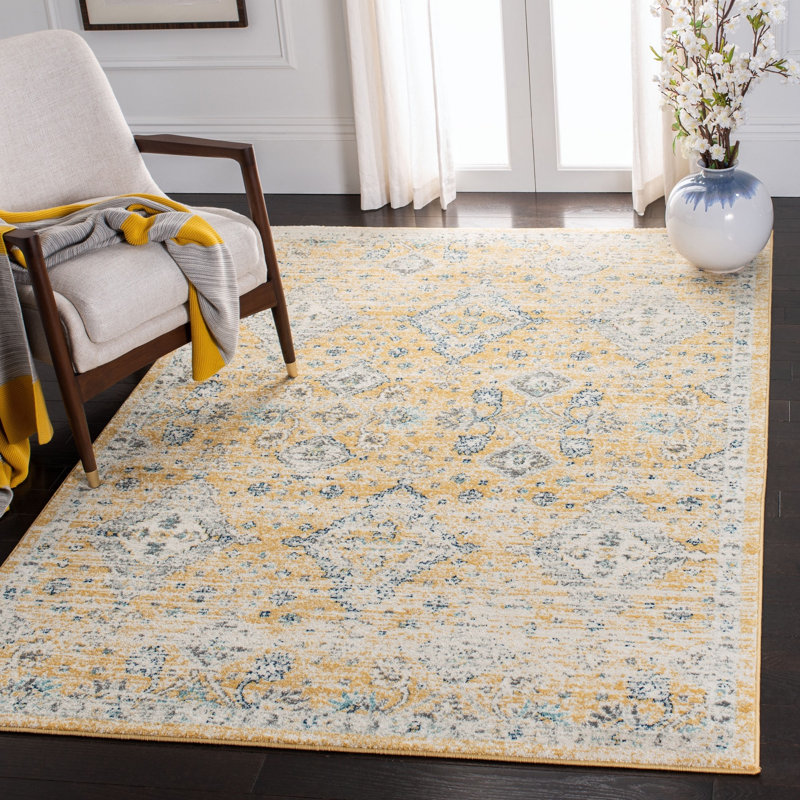 Tapis oriental doré / ivoire Gourdine, Rectangle 8 pi x 10 pi