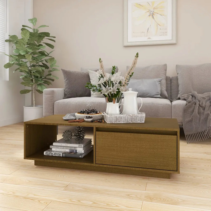 Grabowska Solid Coffee Table with Storage, Honey Brown