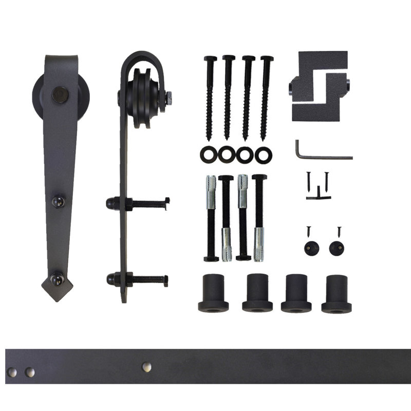Black Rustic Arrow Design Non-Bypass Single Track One Door Hardware Kit, 72 in.