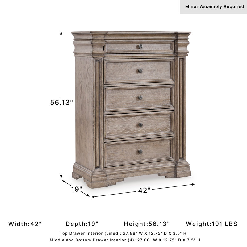 Badiu 42'' W 5 - Drawer Dresser