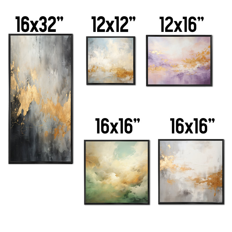 Elegant Sky Whispers - Ensemble de 5 décorations murales Sky, Cadre flottant noir