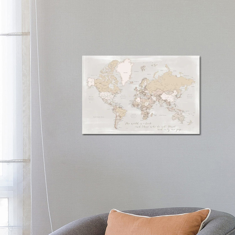 Rustic Detailed World Map The World Is A Book by Blursbyai - Wrapped Canvas Gallery-Wrapped Canvas Giclée