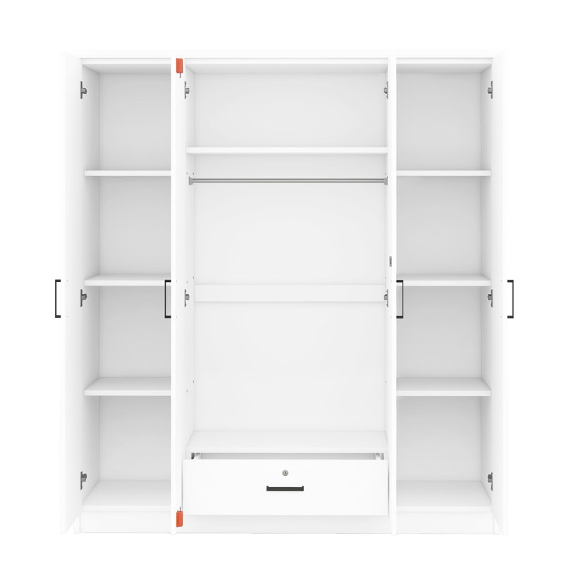 Armoire blanche à 4 portes avec tiroir coulissant - Rangement pratique contemporain pour les chambres spacieuses
