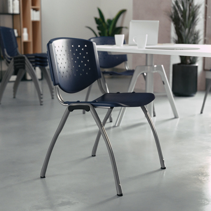 Navy and Black Metal Stacking Reception Chair
