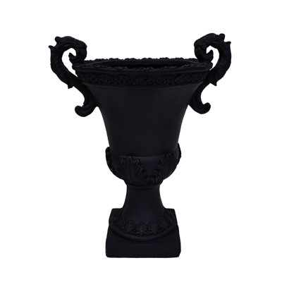Black Magnesium Oxide Urn Planter Pot, Fits Various Plants, 18.8" H X 10.93" W 15.5" D, , Drainage Included, Easy To Use Without Assembly Planting Holder, Versatile For 18.8 In. High 10.93 Wide