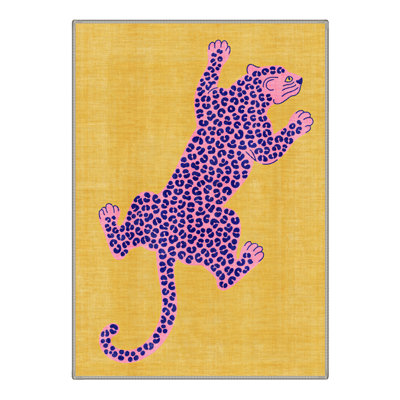 Safari Animal Print Machine Washable Purple / Yellow Indoor Area Rug with Non-Slip Backing