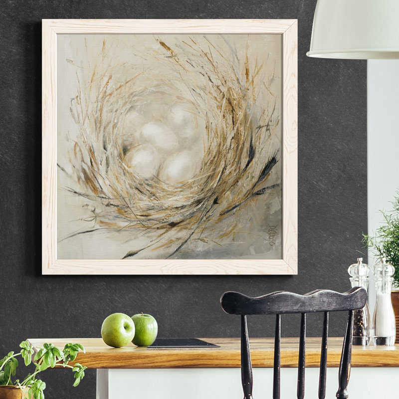 Reproduction sur toile d'un nid avec œufs pâles, H 35,5 po x l 35,5 po x P 1,5 po, Cadre blanc