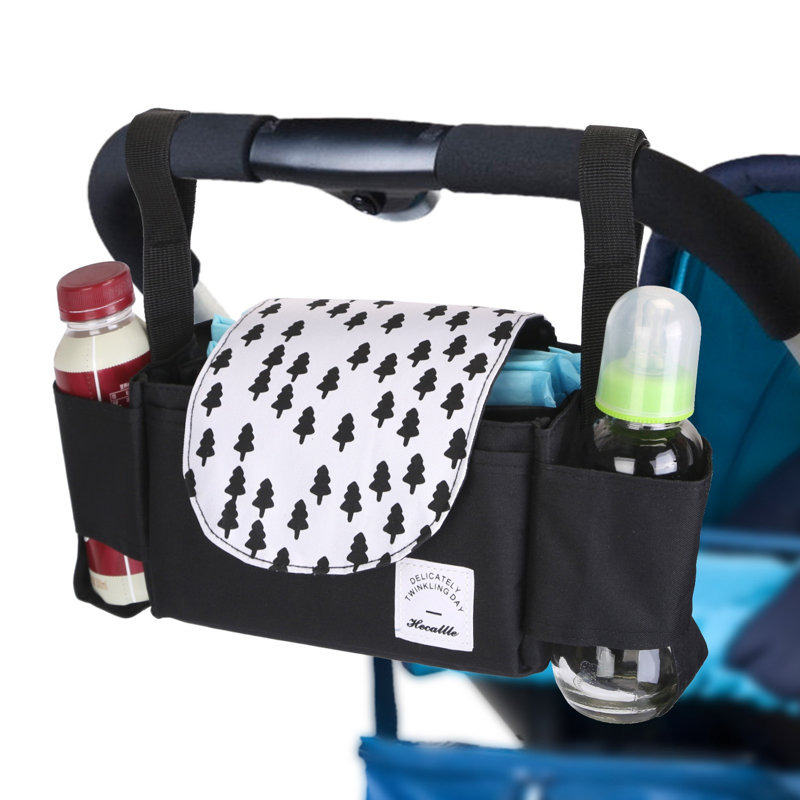 Stroller Organizer Bag 6 Pockets Baby Trolley Bag with Cup Holder for Diapers, Phone, Snacks, Cream