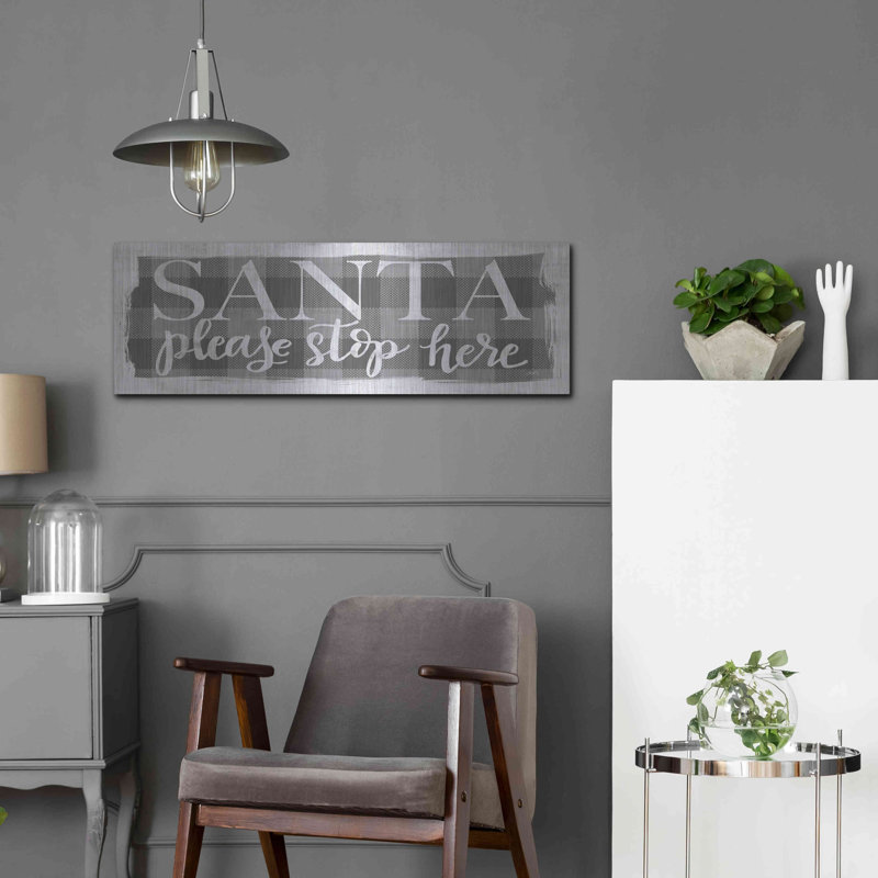 «Santa Veuillez arrêter ici» par Misty Michelle, art mural en métal, H 12 po x l 36 po